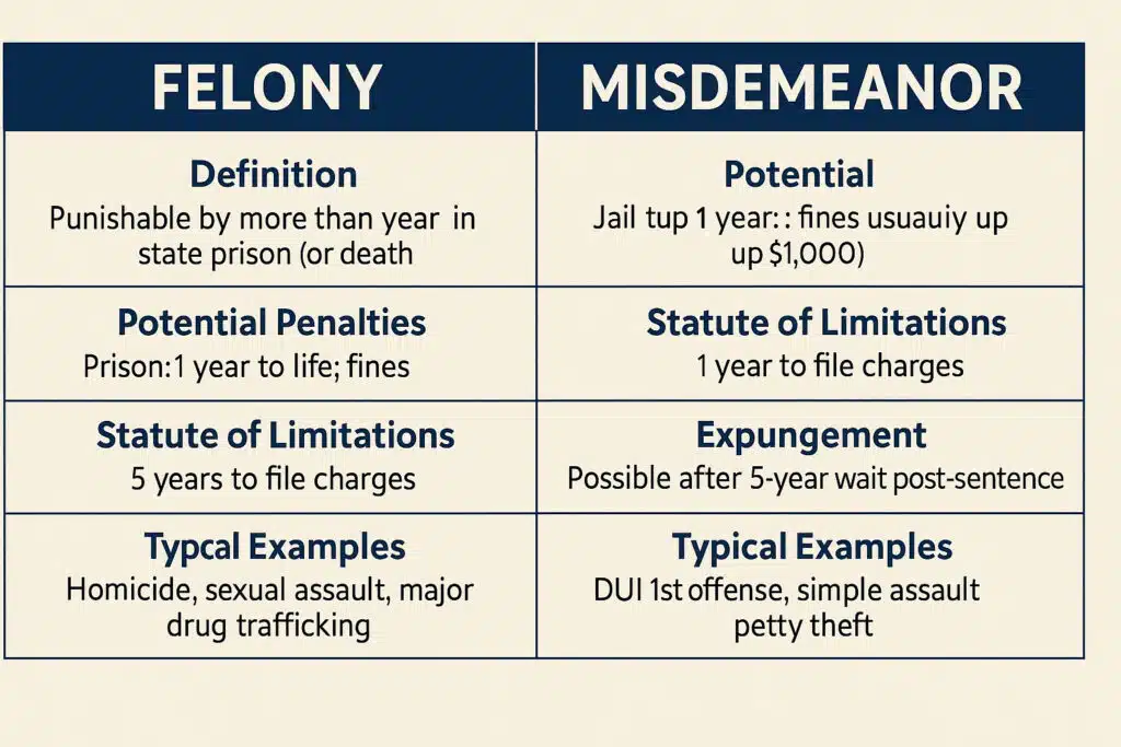 Montana felony vs misdemeanor charges comparison chart
